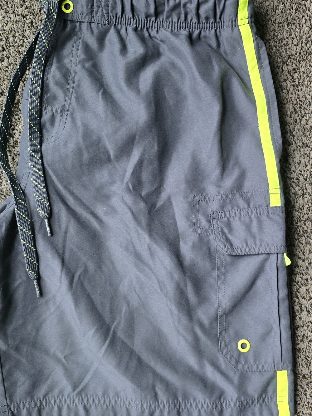 OP Men's Gray Cargo Swim Shorts with Neon Yellow Trim